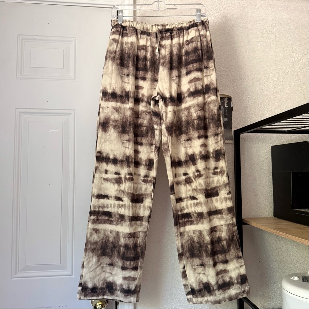 TWO.ZERO. Brown cream linen viscose tie dye‎ straight leg pull on pants